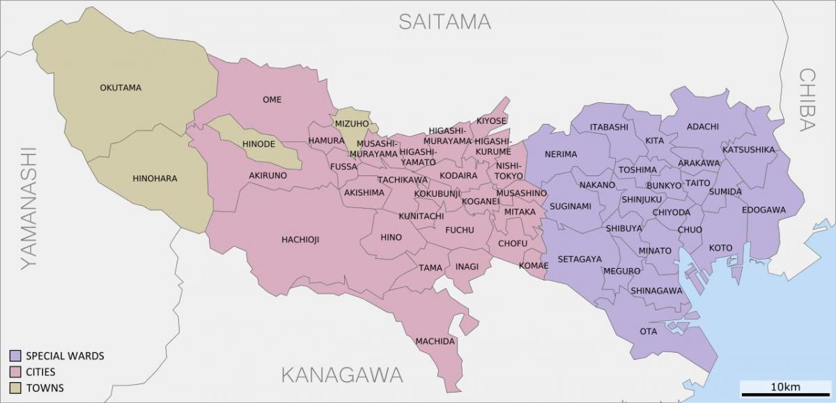 Karte von Tokio, Präfekturen