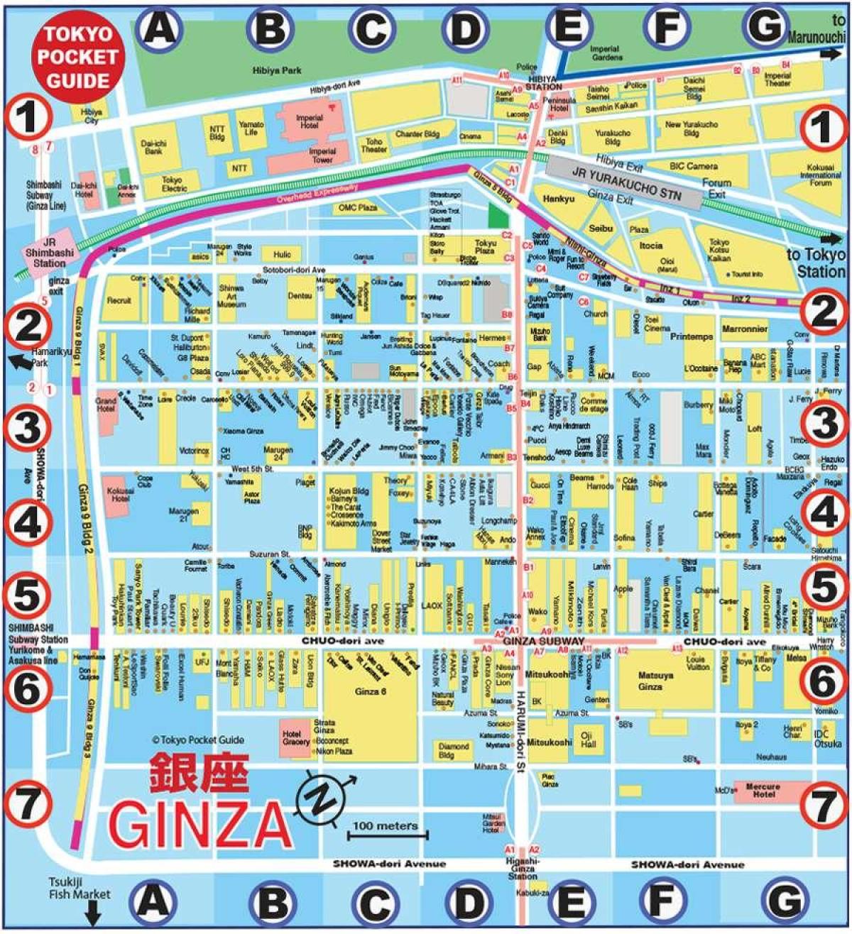 Karte von Ginza Tokyo in Englisch