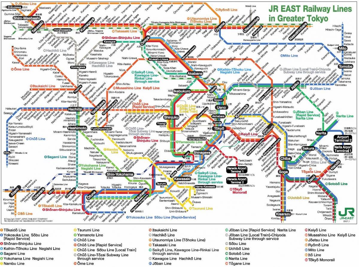 JR-rail-Karte Tokyo - JR Tokyo rail map (Kantō - Japan)