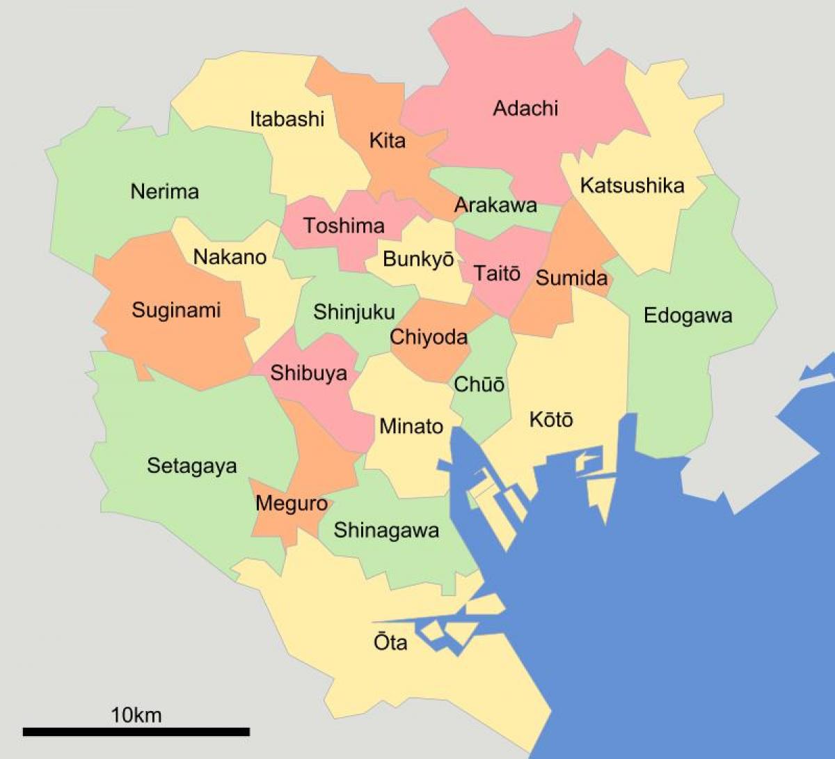 Karte von Tokio Bezirke